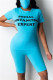 Blue Fashion Casual Letter Print Basic O Neck Short Sleeve Two Pieces