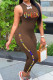 Coffee Fashion Casual Letter Print Basic O Neck Skinny Jumpsuits