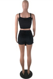 Black Sexy Casual Solid Patchwork Asymmetrical Spaghetti Strap Sleeveless Two Pieces