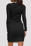 Pink Fashion Casual Solid Bandage Patchwork O Neck Long Sleeve Dresses