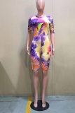 Colour Sexy Patchwork Tie-dye O Neck Skinny Rompers