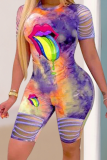 Colour Sexy Patchwork Tie-dye O Neck Skinny Rompers