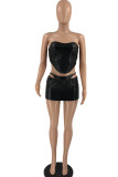 Blue Sexy Solid Patchwork Asymmetrical Strapless Sleeveless Two Pieces