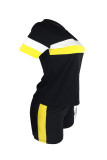 Black Fashion Casual Patchwork Basic O Neck Short Sleeve Two Pieces
