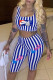Blue Fashion Casual Striped Patchwork Square Collar Sleeveless Two Pieces