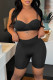 Black Sexy Solid Patchwork Spaghetti Strap Sleeveless Two Pieces