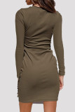 Pink Fashion Casual Solid Bandage Patchwork O Neck Long Sleeve Dresses