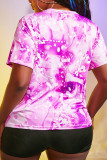 Pink Casual Print Patchwork O Neck Short Sleeve Two Pieces