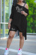 Black Fashion Casual Letter Hot Drilling Asymmetrical Oblique Collar Two Pieces