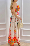 Colour Casual Print Patchwork Strapless Straight Dresses