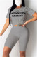 Grey Fashion Casual Letter Print Basic O Neck Short Sleeve Two Pieces
