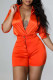 Orange Fashion Casual Solid Basic Turndown Collar Short Sleeve Two Pieces