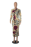 Leopard Print Sexy Print Patchwork O Neck Pencil Skirt Dresses