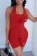 Red Fashion Casual Print Backless Halter Rompers