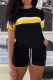 Black Fashion Casual Patchwork Basic O Neck Short Sleeve Two Pieces