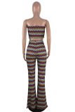 Red Sexy Print Patchwork Strapless Sleeveless Two Pieces