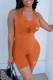 Orange Fashion Casual Print Backless Halter Rompers
