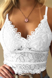 White Sexy Solid Lace Spaghetti Strap Tops