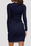 Pink Fashion Casual Solid Bandage Patchwork O Neck Long Sleeve Dresses
