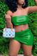 Green Sexy Solid Bandage Patchwork Asymmetrical Strapless Sleeveless Two Pieces