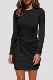 Pink Fashion Casual Solid Bandage Patchwork O Neck Long Sleeve Dresses
