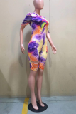 Colour Sexy Patchwork Tie-dye O Neck Skinny Rompers