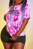 Pink Casual Print Patchwork O Neck Short Sleeve Two Pieces