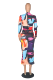 Leopard Print Sexy Print Patchwork O Neck Pencil Skirt Dresses