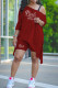 Burgundy Fashion Casual Letter Hot Drilling Asymmetrical Oblique Collar Two Pieces