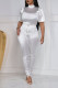 White Casual Solid Patchwork Half A Turtleneck Short Sleeve Two Pieces
