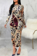 Leopard Print Sexy Print Patchwork O Neck Pencil Skirt Dresses