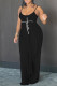 Black Sexy Casual Print Backless Asymmetrical Spaghetti Strap Sleeveless Two Pieces