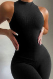 Black Casual Sportswear Solid Basic O Neck Skinny Jumpsuits