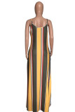 Rainbow Color Sexy Casual Striped Print Backless Spaghetti Strap Long Dress Dresses
