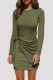 Army Green Fashion Casual Solid Bandage Patchwork O Neck Long Sleeve Dresses