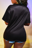 Black Casual Print Patchwork O Neck T-Shirts
