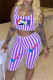 Purple Fashion Casual Striped Patchwork Square Collar Sleeveless Two Pieces