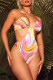 Colour Fashion Sexy Patchwork Print Bandage Backless Swimwears