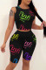 Black Fashion Casual Letter Print Basic O Neck Sleeveless Two Pieces