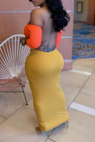 Yellow Sexy Solid Patchwork Off the Shoulder Pencil Skirt Dresses