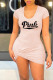 Pink Sexy Print Patchwork V Neck Pencil Skirt Dresses
