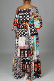 Blue Fashion Sexy Bohemian Vacation Mixed Printing Strap Design Half Sleeve Two Pieces
