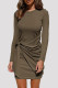 Coffee Fashion Casual Solid Bandage Patchwork O Neck Long Sleeve Dresses