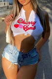 White Sexy Casual Letter Print Basic V Neck Tops