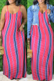 Rainbow Color Sexy Casual Striped Print Backless Spaghetti Strap Long Dress Dresses