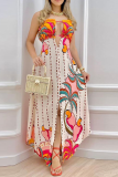 Colour Casual Print Patchwork Strapless Straight Dresses