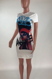 White Casual Street Print Patchwork O Neck Straight Dresses