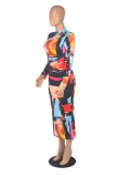 Leopard Print Sexy Print Patchwork O Neck Pencil Skirt Dresses