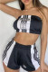 Black Fashion Casual Print Patchwork Strapless Sleeveless Two Pieces