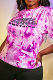 Pink Casual Print Patchwork O Neck Short Sleeve Two Pieces